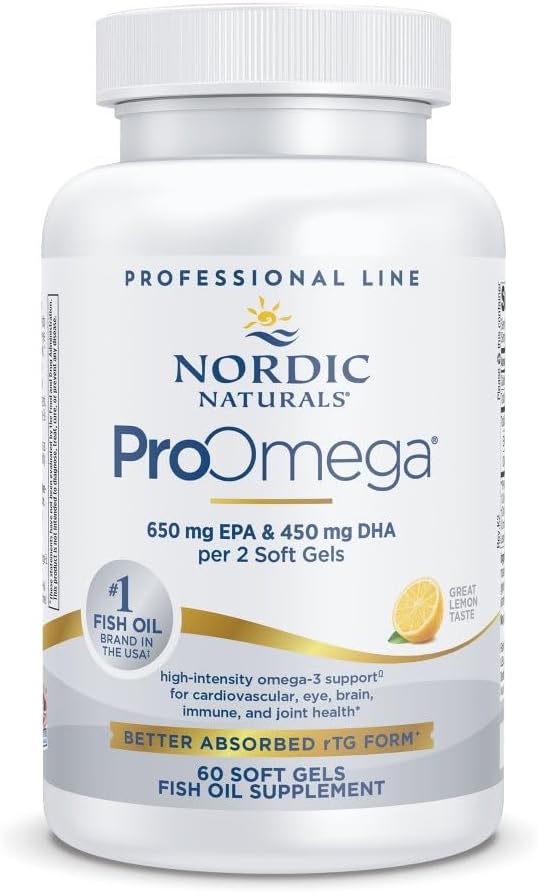 Nordic Naturals ProOmega, Lemon Flavor - 60 myk geler - 1280 mg Omega-3 - høy styrke Fish Oil med EPA & DHA - fremmer hjerne, øye, hjerte og immunhelse - ikke-GMO - 30 Services