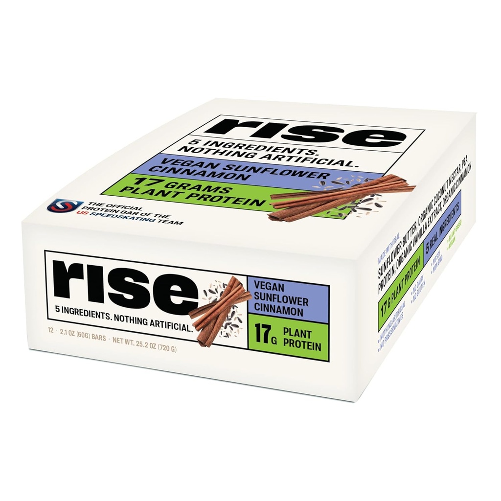 Rise Pea Protein Bar - Vegansk Sunflower Kanel Name 124; Morgenmad Bar & Protein Snack 17g Protein Just 5 Hele fødevareingredienser Non- GMO Gluten- Free Soy Free