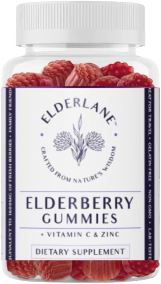 Elderlane Gummies Elderberry dla dorosłych i dzieci - Wsparcie immunologiczne - Non-GMO, Wegan, Gluten- Free, Żelatin- Free - 60ct, 100mg