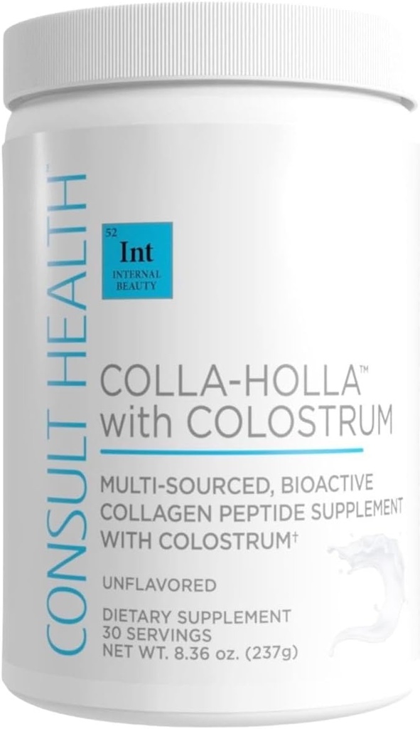 Consult Health Colla Holla- Multi-Sourced Collagen Verisol Protein Powder with Colostrum for Skin Elsyity, Wrinkle Reduction, Healthy Hair ' Joint Support. 8.36 oz