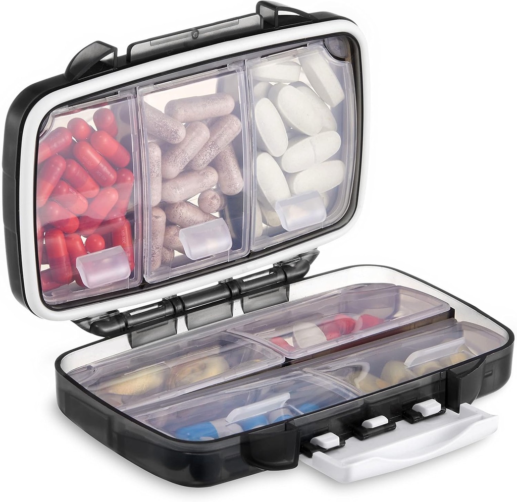Fullicon Portable Pill Organizator Tygodniowy, Mały Pigułka Podróż z 7 Komory, Moistureproof i szczelne Pill Box, Pigułka Podróż do witamin / Oleje rybne / Suplementy