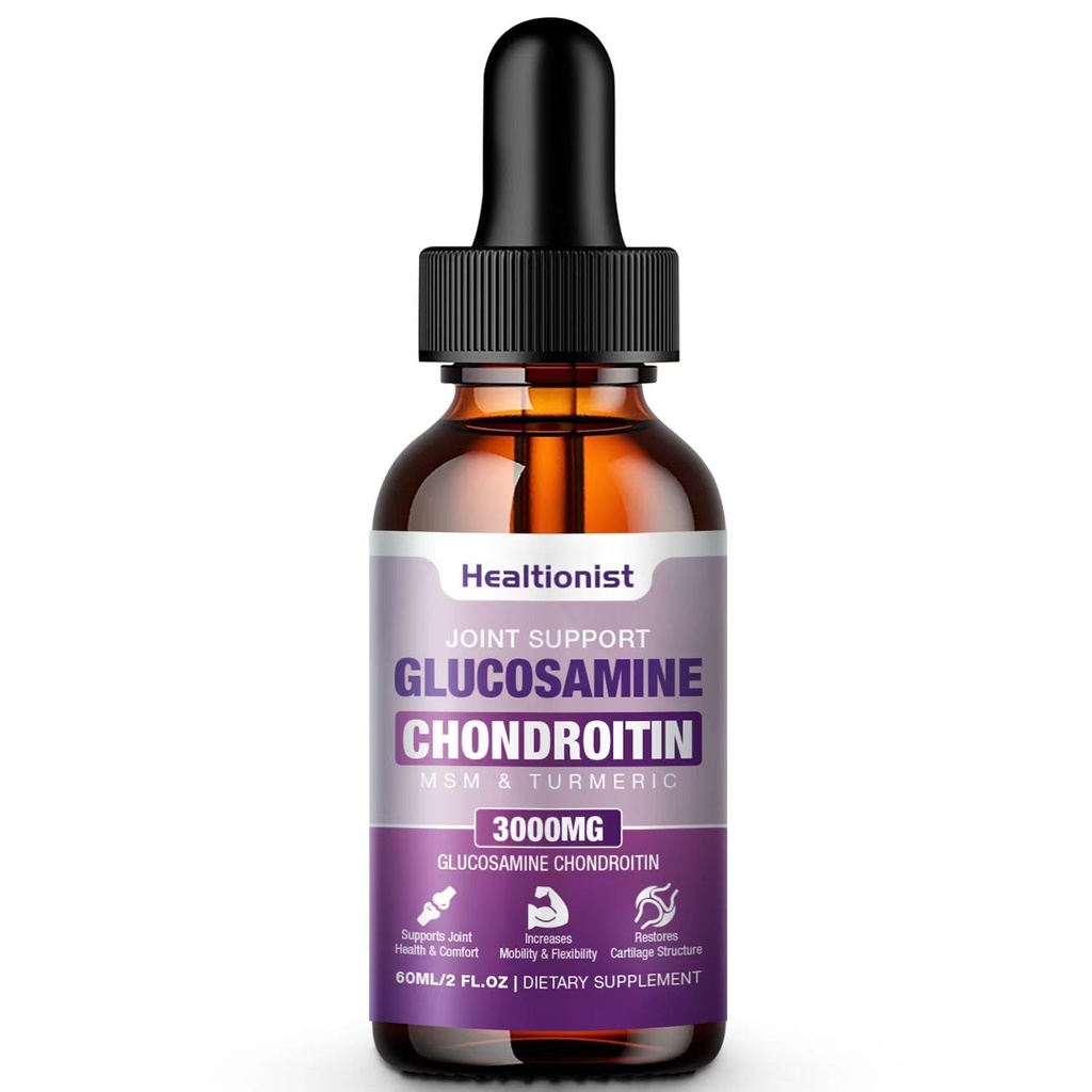 1 Pack Glucosamine Chondroitin MSM Liquid Drops, Extra Strength Joint Support Supplement for Adults Men & Women, Quercetin Boswelia, Bromelain, Antioxidant Immune Support (2 Fl oz)