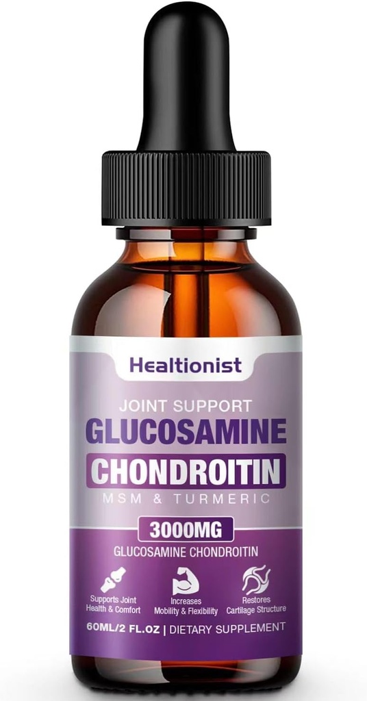 1 Packung Glucosamin Chondroitin MSM Flüssigkeitstropfen, Extra Strength Joint Support Supplement für Erwachsene Männer und Frauen, Quercetin Boswelia, Bromelain, Antioxidans Immununterstützung (2 Fl oz)