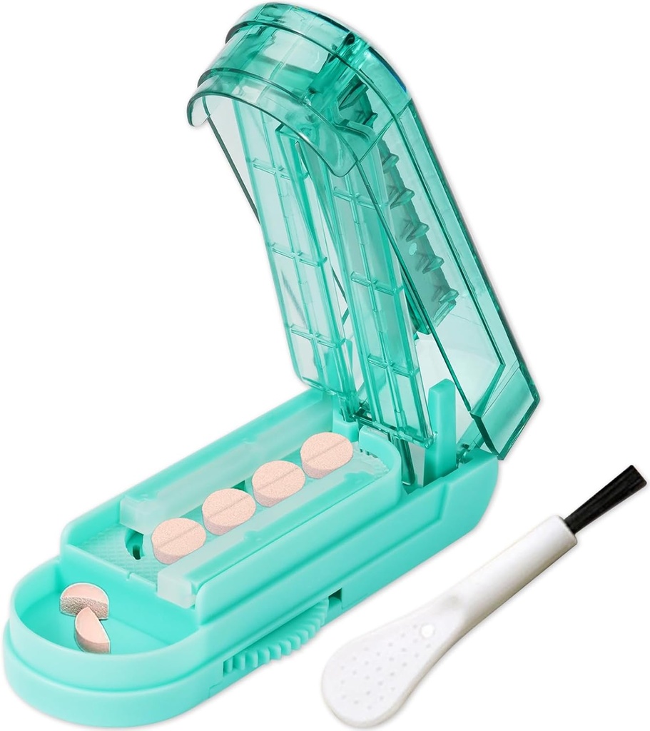 Johnbee Pil Cutter Splitter untuk Pil Kecil dan Kecil, Pil Larger. Adjustable Pill Splitter Accurately Cuts Multiple Pills at Once. Non- Slip Silicone Edge (Danau Biru)