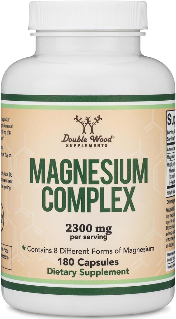 Magnesium Complex Supplement 180 kapselia (426mg Elemental Magnesium Tarjoa 2 300mg kahdeksasta eri magnesiummuodossa) MAG-8 Tarjoaa 100% päivittäin suositeltava arvo magnesiumia Double Wood