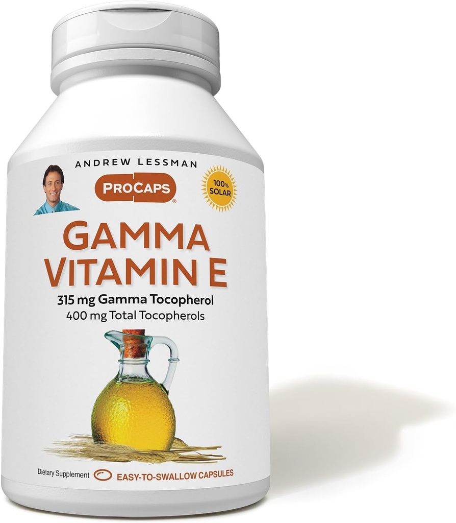 ANDREW LESSMAN Gamma Vitamin E 30 Softgels - 315 mg Gamma Tocopherol, Protective Vitamin E. Four Forms of Natural Tocopherols with Ahiflower Oil. Powerful Anti-oxidant. No Synthetic Forms