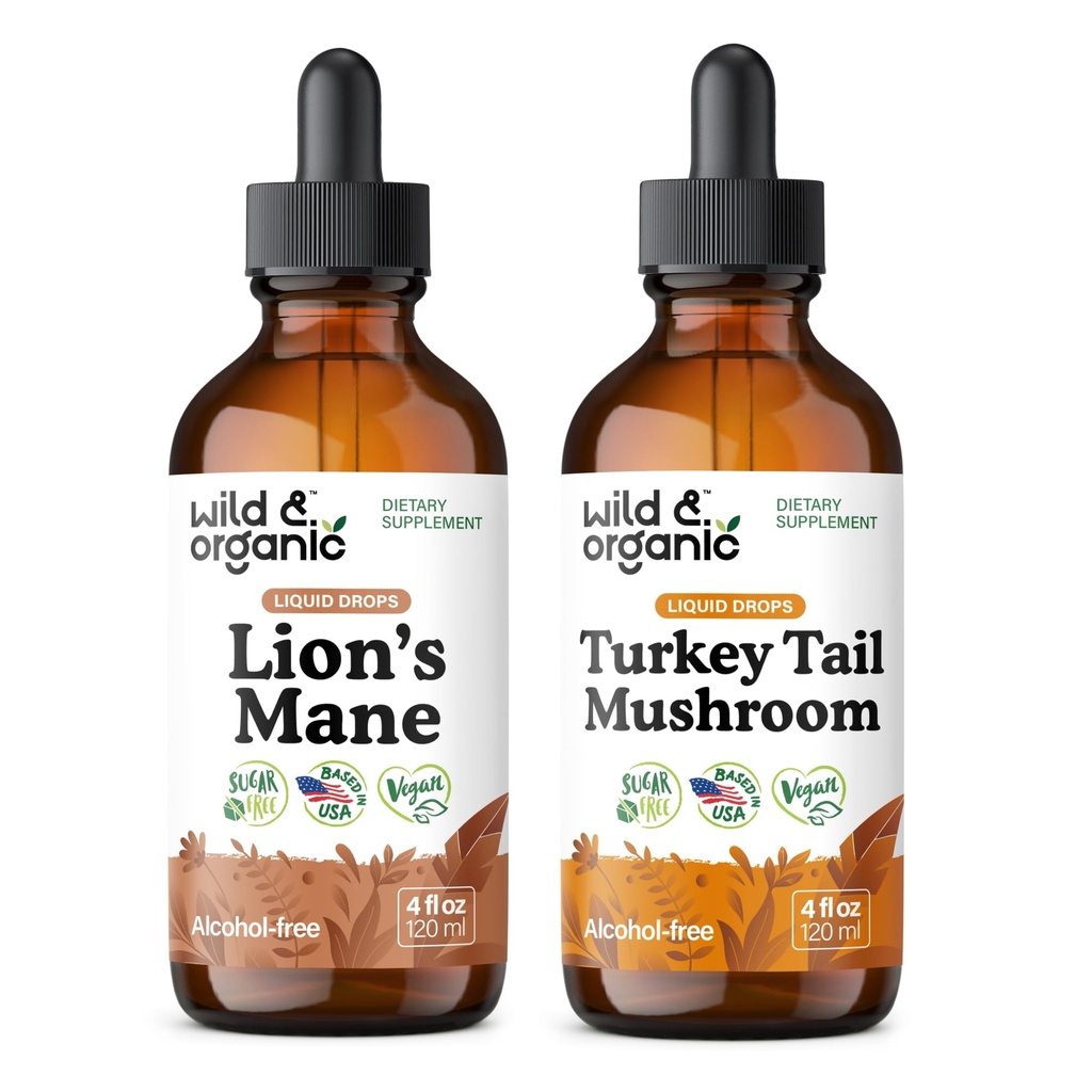 Wild & Organic Lion's Mane Tincture 4 fl oz & Turkey Tail Tincture 4 fl oz