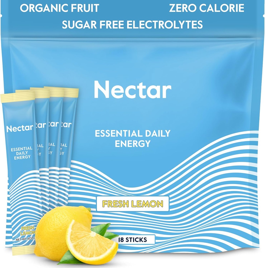 Nectar Energy Booster - orgaaniline kofeiin, B12 ja elektrolüüdid - suhkruvaba ja nullkalor - tervislik kohv, energiajook ja sooda Alternatiivne - Hüdratsioon ja energialisa (Lemon 18 pulbripaketid)