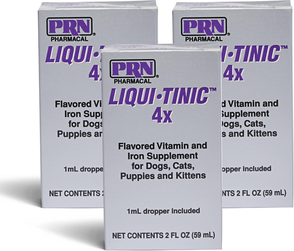 PRN Pharmacal Liqui-Tinic 4X - Järn & Vitaminer Oral Nutritional Supplement för Pets-Liver-Flavored Supplement med Järn & B-Complex Vitaminer för att stödja Wellness - 2 fl oz (3 Pack)