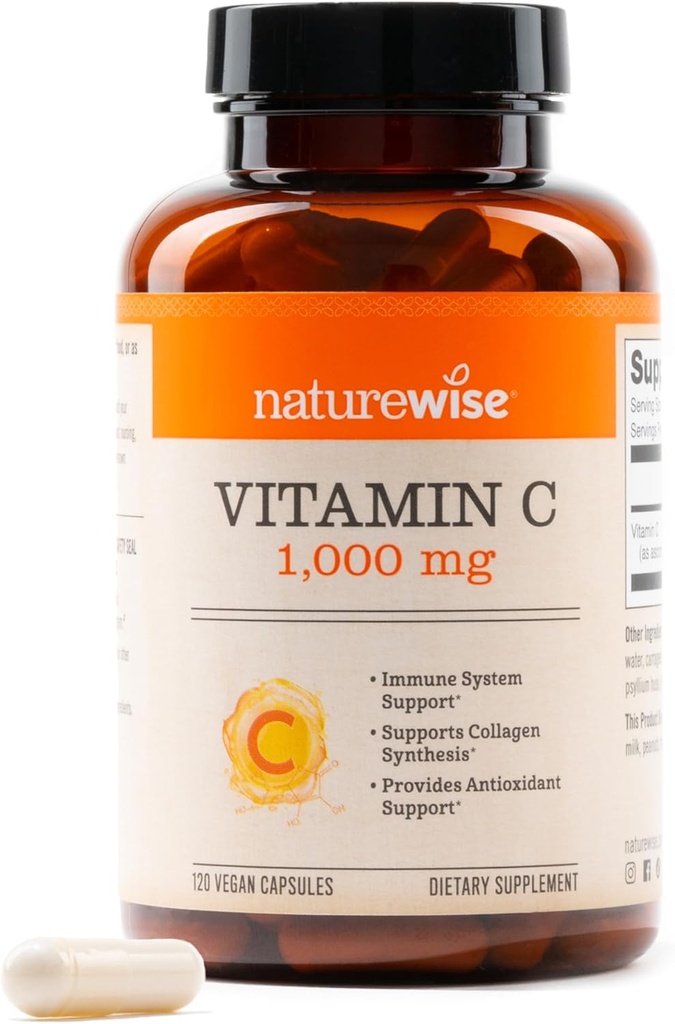 NatureWise C-vitamiini 1000mg kapslid - ekstra tugevusega Vegan C-vitamiin igapäevaseks antioksüdandiks ja immuunsuse toetamiseks - Mitte-GMO, USA Valmistatud - 120 kapslit[120-päevane pakkumine]