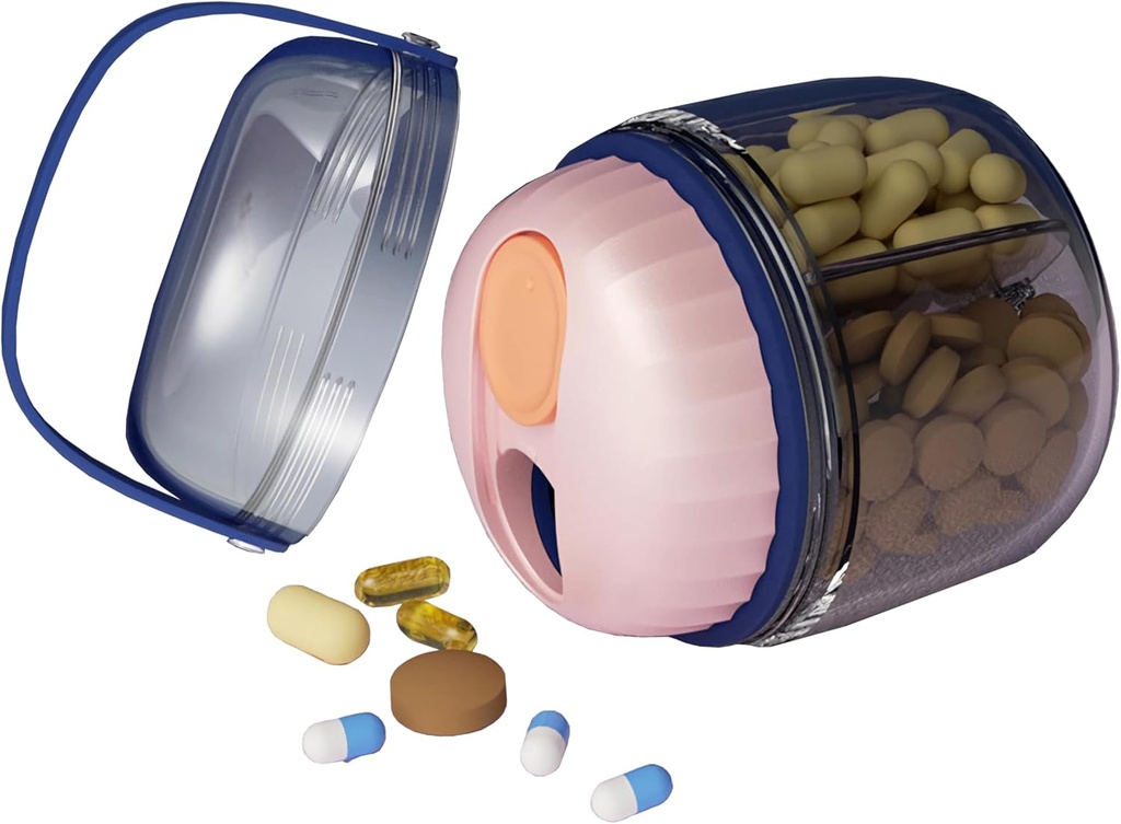 MURRI&MURRDI Pill Organizer met 4 afdelingen, Travel Pill Box, Portable Case met anti-mengen en brede openingen ontwerp, Pill Container houder voor vitamines Visolie Medicijnen, Roze