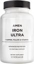 Amen Iron Ultra Supplement + Copper, Folate, Vitamin C and B12-2-Month Supply - Ferrous Sulfate Iron Vitamin - 65mg Per Serving - Folic Acid - Non-GMO Pills - 60 Capsules