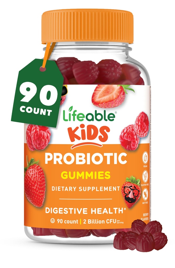 Kids Probiotics Gummies | 2 Billion CFU | Great Tasting Kids Probiotic Gummies | for Gut Health, Digestive Support, and Immune Support | 90 Probiotic Gummies for Kids and Toddlers | Lifeable