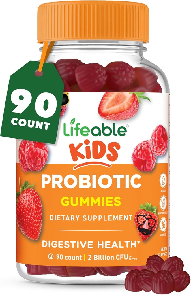 Kids Probiotics Gummies | 2 miljarder CFU | Great Tasting Kids Probiotic Gummies | för Gut Health, Digestive Support och Immune Support | 90 Probiotiska Gummies för barn och småbarn | Livliga