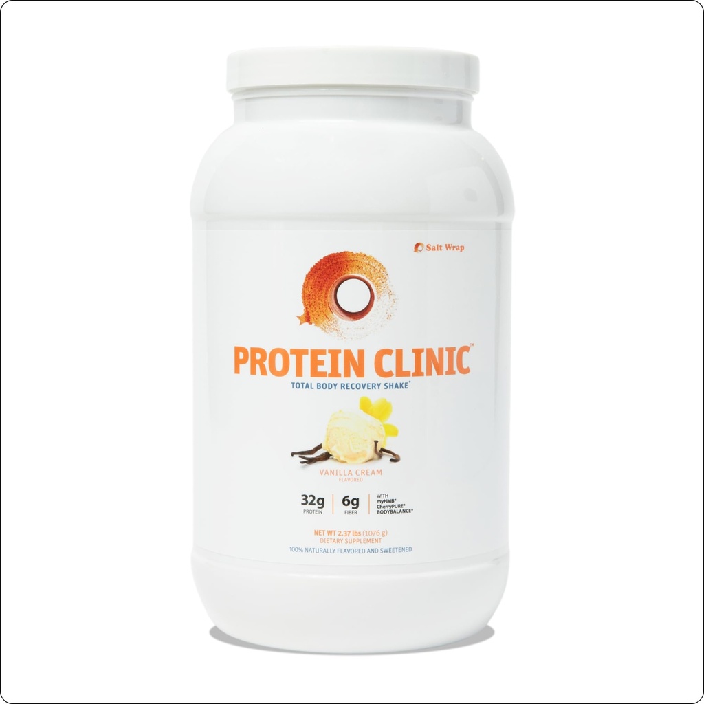 Protein Clinic Total Body Recovery Shake with Collagen, Vanilla | Muscle builder with myHMB, CherryPURE & Vitamin D3. Dairy-free joint support powder, 32g isolate, zero artificial sweeteners.