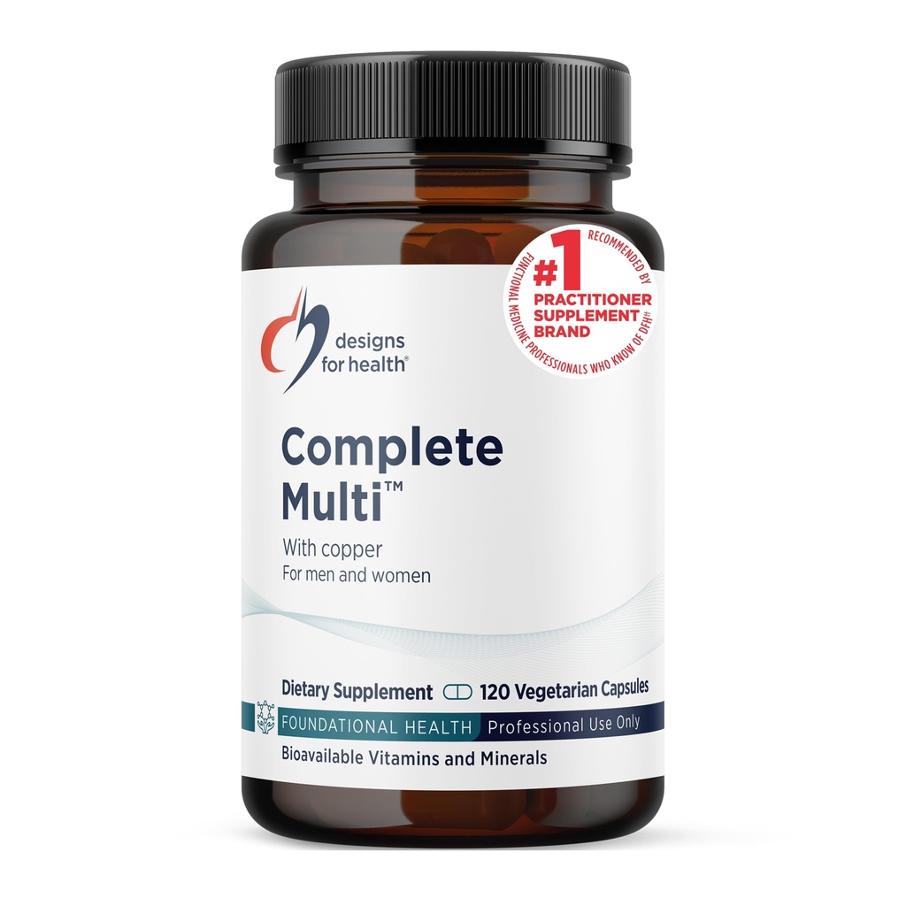 Designs for Health DFH Complete Multi with Copper - Comprehensive Multi Vitamin + Mineral Supplement with Folate, 1000 IU Vitamin D, Immune Support Vitamins - Multivitamin with No Iron (120 Capsules)