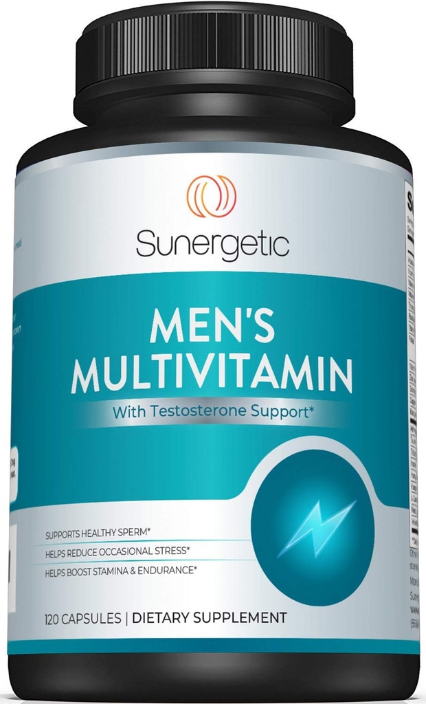 Sunergetic Premium Men’s Support Supplement – Powerful Multivitamin– Unterstützt Energie, Stamina, Endurance & Stress Management – mit Zink, Ashwagandha, Maca, L-Carnitin & Vitamine – 120 Kapseln