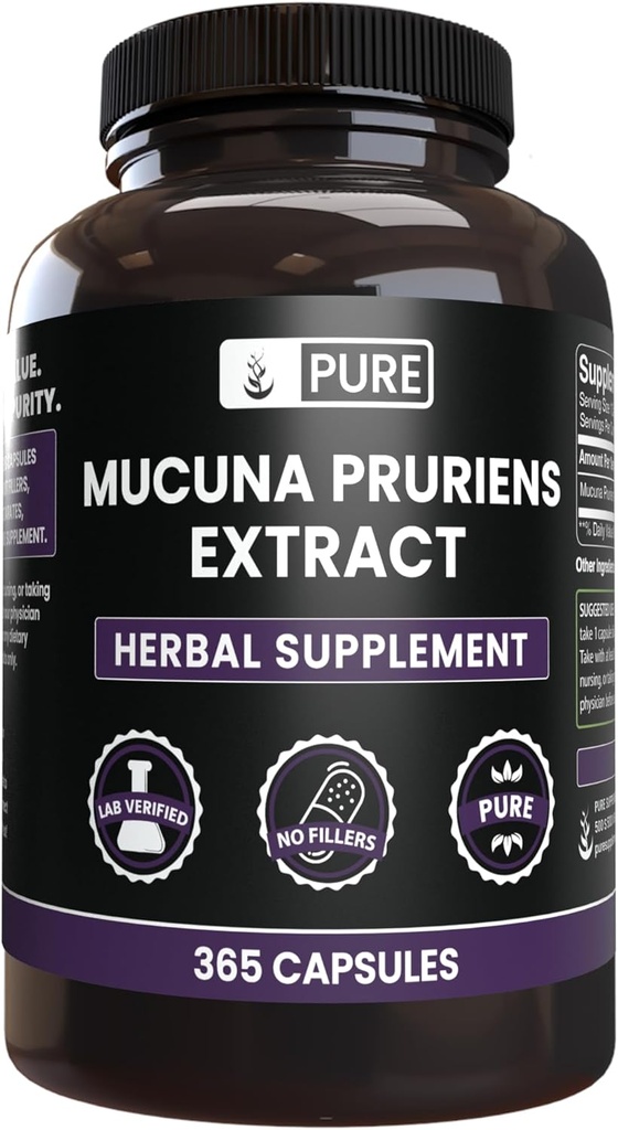Unriginal Ingriteds Mucuna Pruriens (365 Capsules) no Magnesium หรือ Rice Filers, fluple, Lab Recorded