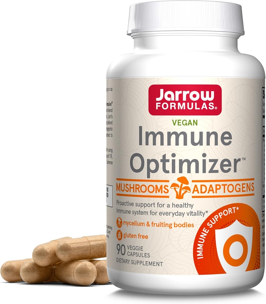 Jarrow Fórmulas Imune Optimizer com Cordyceps, Reishi, Mane de Leão, Shiitake, King Trumpet, e Peru Tail Mushrooms, Suplemento Dietário com Extrato Andrographis, 90 Cápsulas Veggie, suprimentos de 30 dias