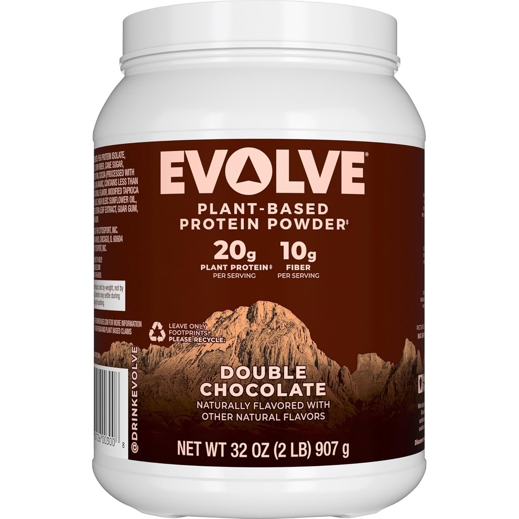 Evolve Augalų baltymų milteliai, Dvigubas šokoladas, 20g Vegan proteinas, pieno nemokamai, Nr Dirbtinių skonių, Ne GMO, 3g pluošto, Išskirtinis, 2 Pound (Pakuotė gegužės Vary)