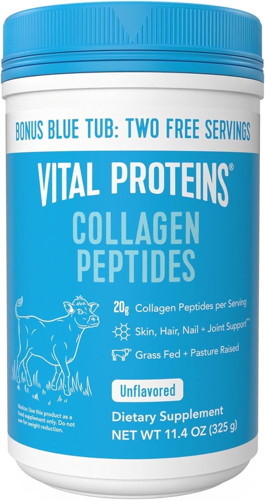 Vital Білки Collagen Peptides Powder - Підтримує волосся, нігті, шкіри, Спільне здоров'я, Нефлаворед, Зеро Цукор, 11.4oz
