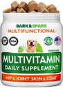 BARK&SPARK Dog Multivitamin Chews with Glucosamine, Omega 3 & Probiotics | Chondroitin & Digestive Enzymes - Skin, Coat, Joint & Gut Health Support - Vitamins & Supplements for Dogs - 120 Ct