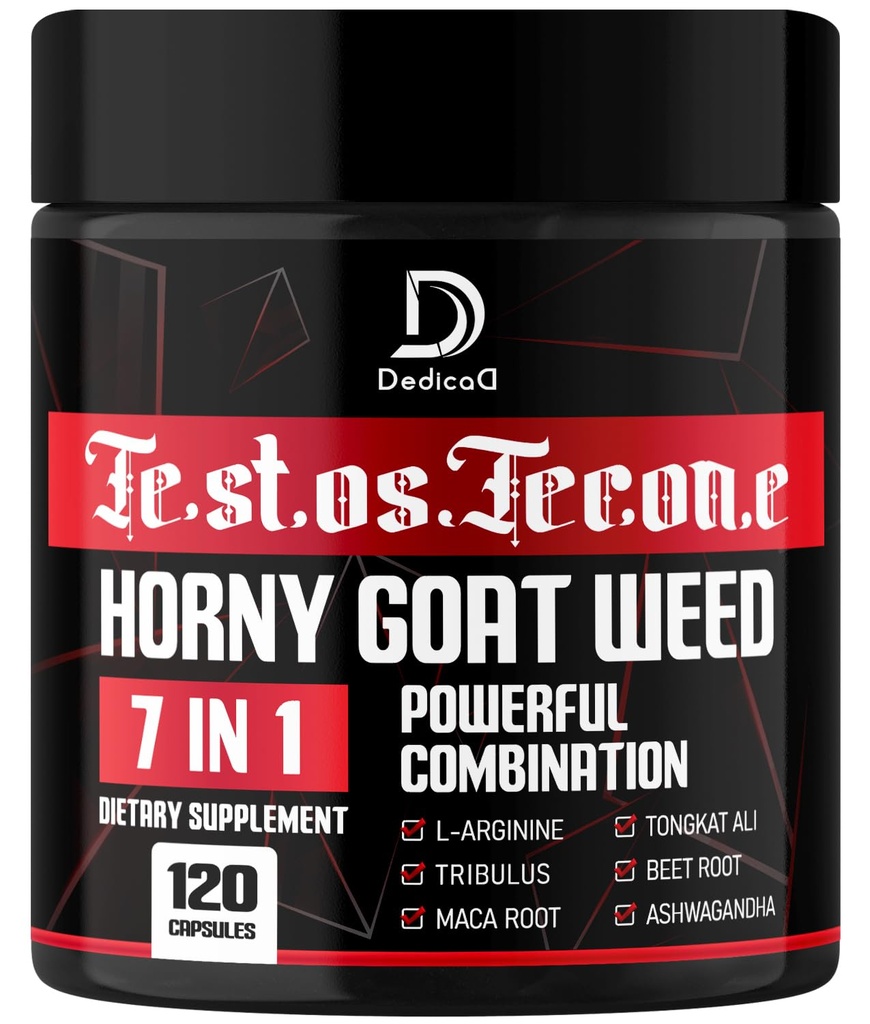 DEDICAD 7 in-1 Ultra Test Support with Tribulus Terrestris Horny Goat Weed L-Arginine Maca Root Tongkat Ali Beet Root - 120 Capsules