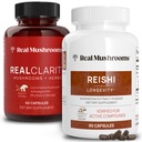 Real Mushrooms RealClarity (60ct) and Reishi (90ct) Capsules Bundle - Mushroom Supplement for Mental Clarity, Focus, Relaxation, Sleep & Longevity - Vegan, Non-GMO, Verified Levels of Beta-Glucans