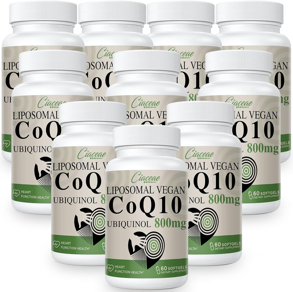 Liposomal CoQ10 800mg Ubichinol Softgel, Max Absorbtion Ubichinol Cozyme Q10, Ubichinol CoQ10 Supliment pentru antioxidant, Heart Function & Energy Production, Pure CoQ10 800mg, 600 Vegan Softgels
