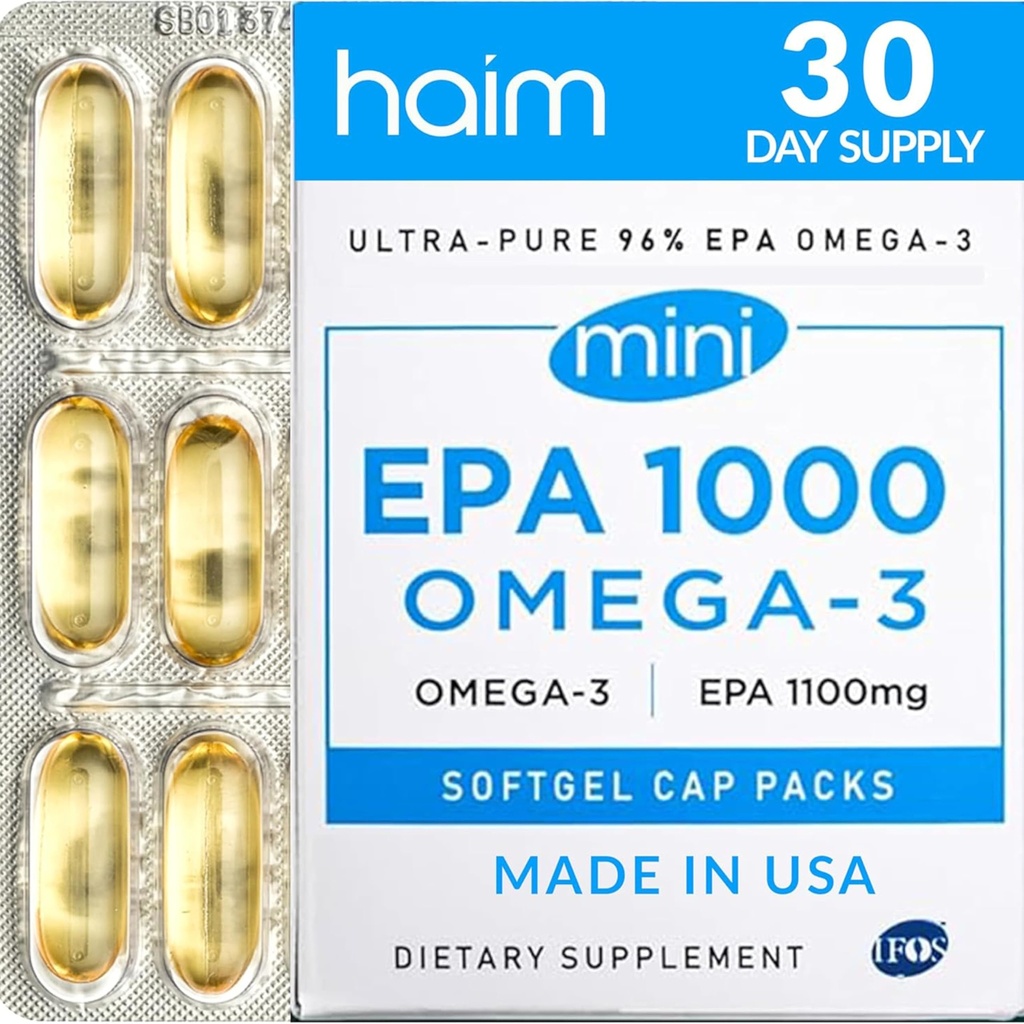 HAIM EPA1000 MINI – Pure EPA Fish Oil Supplement – 1,000mg Omega-3 for Heart, Brain & Joint Health – High Potency, Burpless Softgels – Small, Easy-to-Swallow Capsules – 60 Softgels – Made in USA