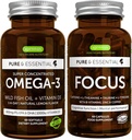Omega-3 & Vitamiin D3 1000iu + Focus Brain Booster Bundle, Fast-Act 1-a-Day EPA & DHA rTG Wild Fish Oil + Kofeiin, L-Theanine, Tauriin & L-türosiin, B-vitamiinid, tsink & vask, autor Igennus