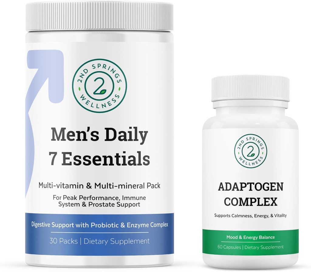 Vyrai Dienos 7 Essentials & Adaptogen Complex Bundle - Pilnas multivitaminų paketas ir Stress adaptacijos parama vyrų optimali sveikata