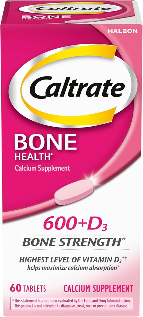 Caltrate 600 Plus D3 Calcium eta D bitamina osagarriak Tabletak, Hezur Osasunaren Gehigarriak Helduentzat - 60 Count