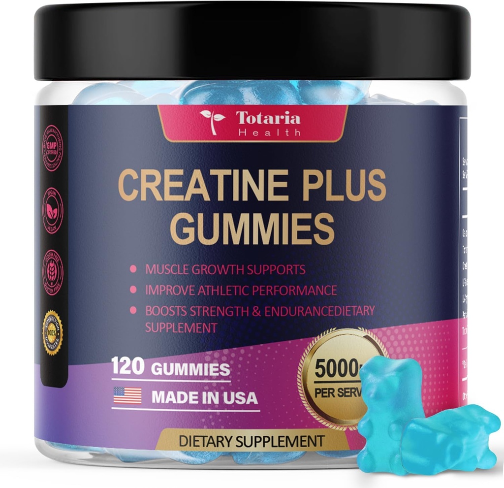 Totria Creatine Monohydra Gowes per homes i dones 5000mg Sugar Free Pre-Sorkout suplementari for Muscle Warscle, Constructor de Mucles, Energia Boond, Viegan,Blueber, 120 comte
