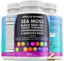 Sea Moss 3000mg Capsule, Organic Immune Support Black Seed Oil, Ashwagandha Suplimente, Bladderwrack Organic, Turmeric, Brodock Root Organic, Vitamina C, D3, Vegan Minerale (120)
