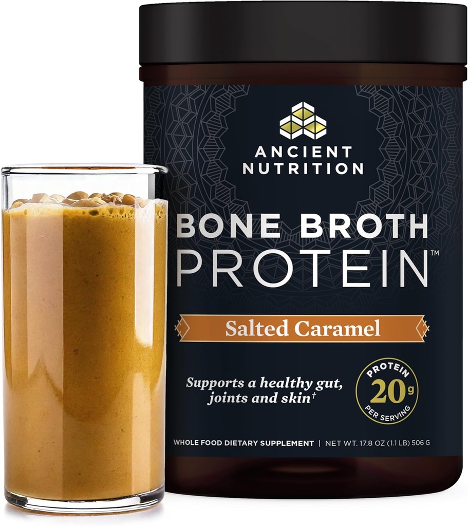 Nutriție antică praf de proteine de Broth Bone, Caramel sărat, 19g Proteina pe servire, Carne de vită, Sprijină Piele Sanatos, Sănătate Gut, Supliment comun, Gluten gratuit, Paleo și Keto prietenos, 20 Serviri