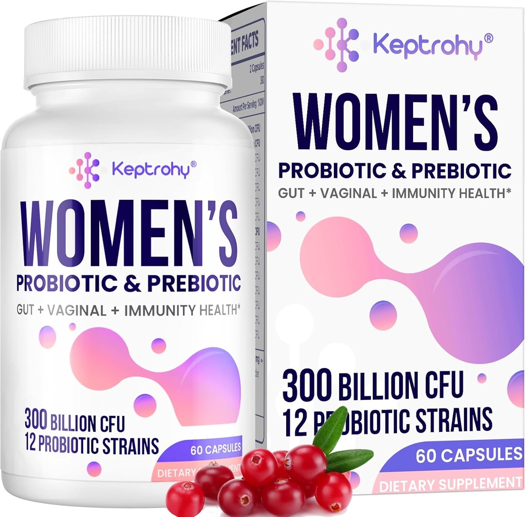 Probiotics for Women - 300 מיליארד CFUs 12 סטרינס פרוביוטיקה עם Prebiotic, אורגני Cranberry לחלץ את Probiotic של נשים עבור Vaginal, Urinary, Digestive, Gut, Immune Health, 60 קפסולות
