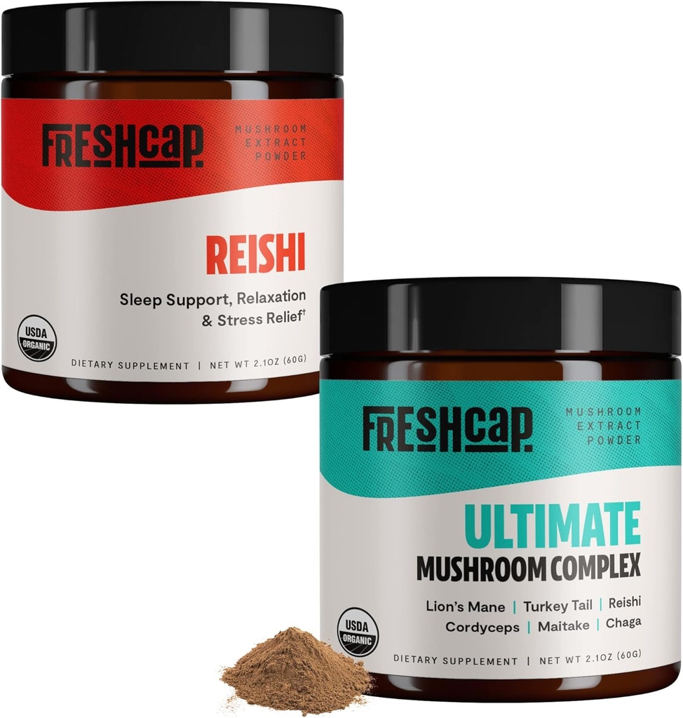 FreshCap Huby Stress Bundle (Powder Reishi a Ultimate Mushrom Complex Powder)