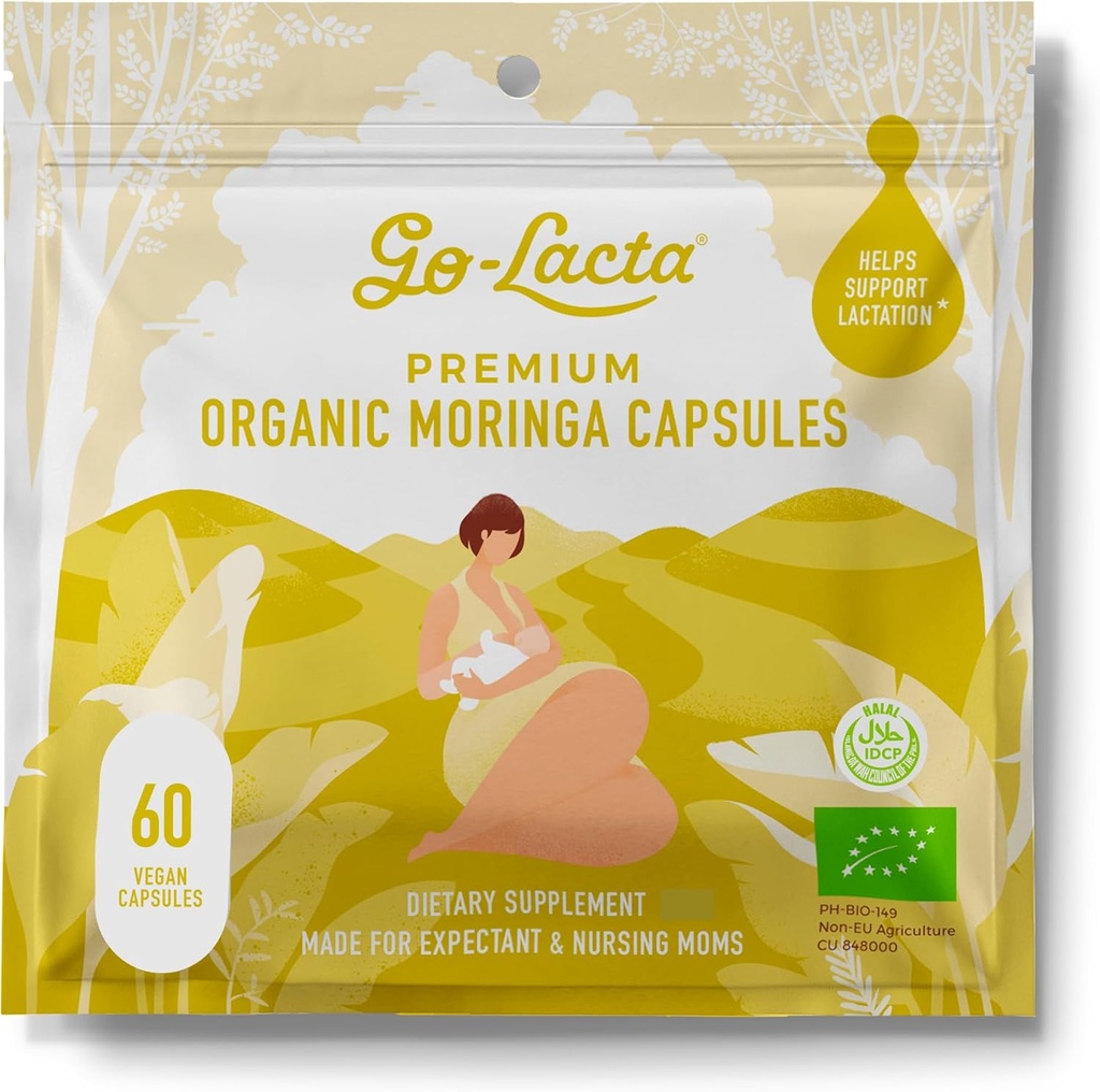 Go- Lacta ® 100% Ekologiškas Moringa kapsulės Žindymo Moms - 60 kapsulės - Pure Premium postnataliniai vitaminai - Žindymo papildai didinti pieno tiekimą - Postpartum Vitaminai moterims