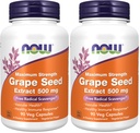 NOW Supplements, Grape Seed Extract, Maximum Strength 500 mg (a Highly Concentrated Extract with a Minimum of 90% Polyphenols), 90 Veg Capsules, Red/Brown, 0.25 pounds (Pack of 2)