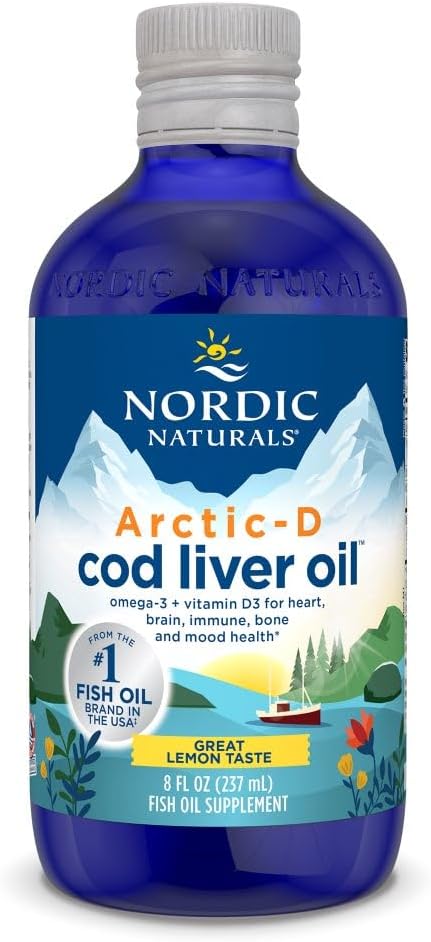 Nordic Naturals Arctic- D Cod Liver Oil, Lemon - 8 oz - 1060 mg Total Omega- 3 s + 1000 IE D3- vitamin - EPA & DHA - Heart, Brain, Bone, Immunum & Mood Support - Non-GMO - 48 Servering