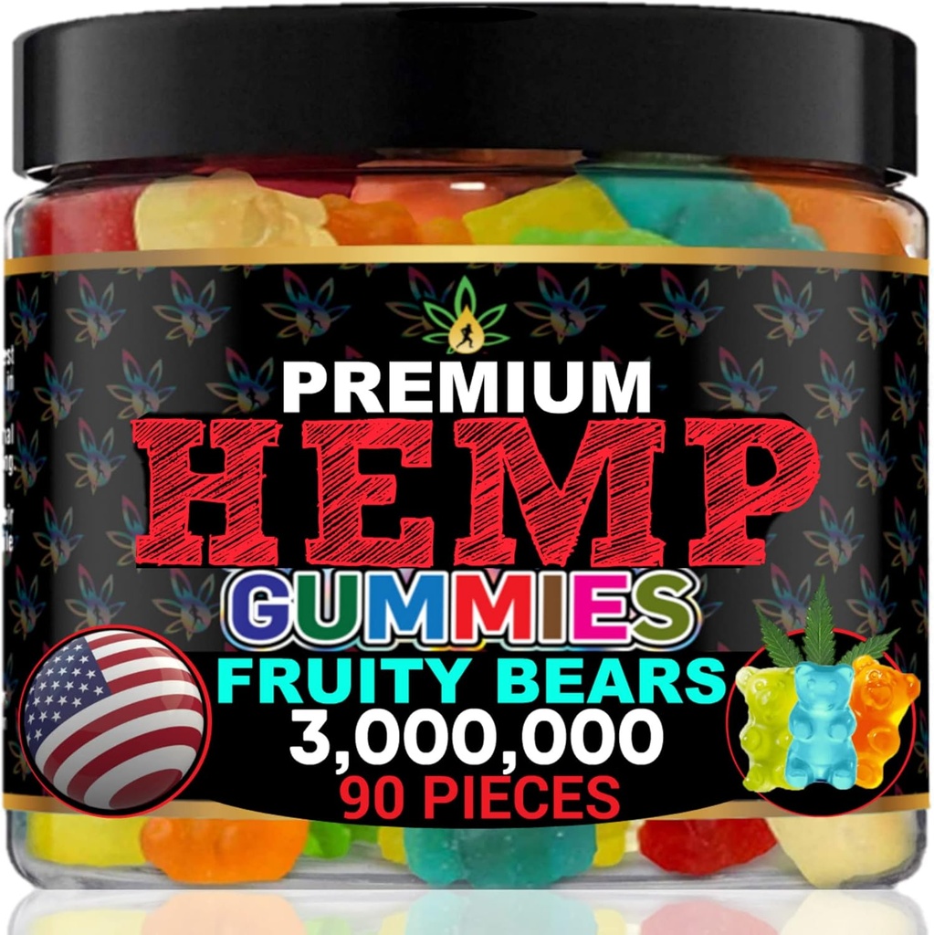수면 주입 된 Bedtime Support, Relax, Calm, Discomfort-High Potency Hempoil Gummy Bear Peace 및 Relaxation-Fruity Tastes-Natural Omega Hemp Edibles-Made in USA-90 Bears