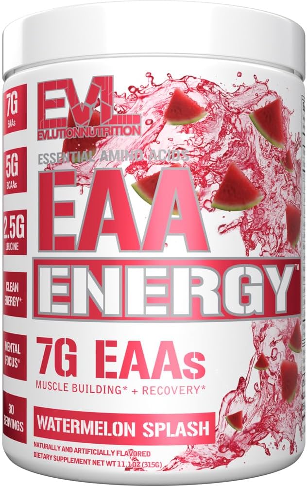 Evlution Nutrition EAA Energy - Pre & Post Workout Toz - Muscle Building & Recovery Supplement - 7g Essential Amino Acids + 5g BCAAs - Clean Energy - Caffeine ilə - 30 Xüsusi - Sumelon Sərgisi