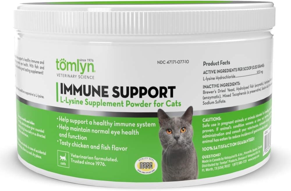 Tomlyn Immune-k eguneko L-Lysine gehigarria onartzen du, Fish-Flavored Lysine hautsa katu eta katuentzako, 3.5oz