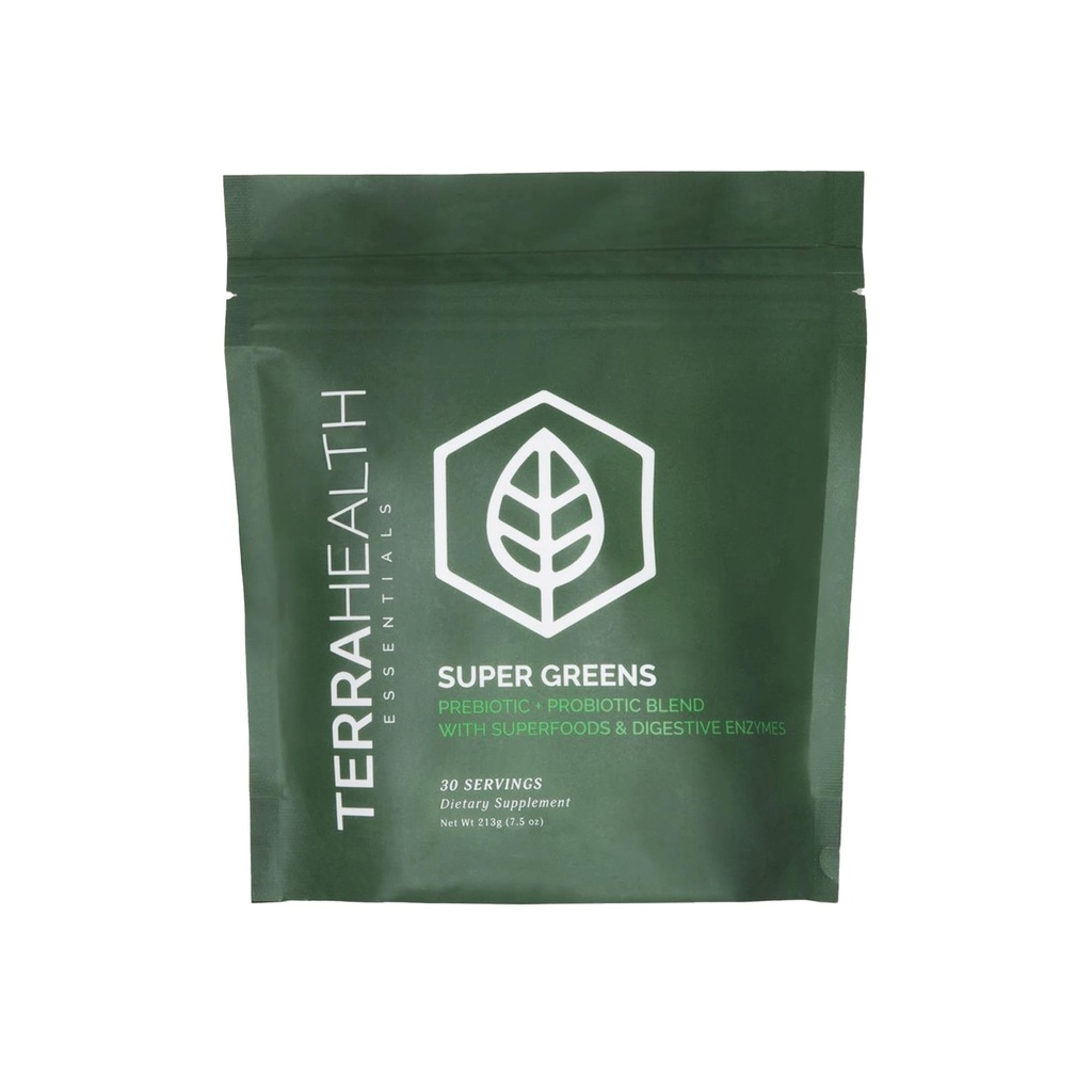 Terra Health Essentials® Super Greens | Organic Superfood Greens Powder | Gluten-Free Gut-Friendly Probiotics | 30 Servings