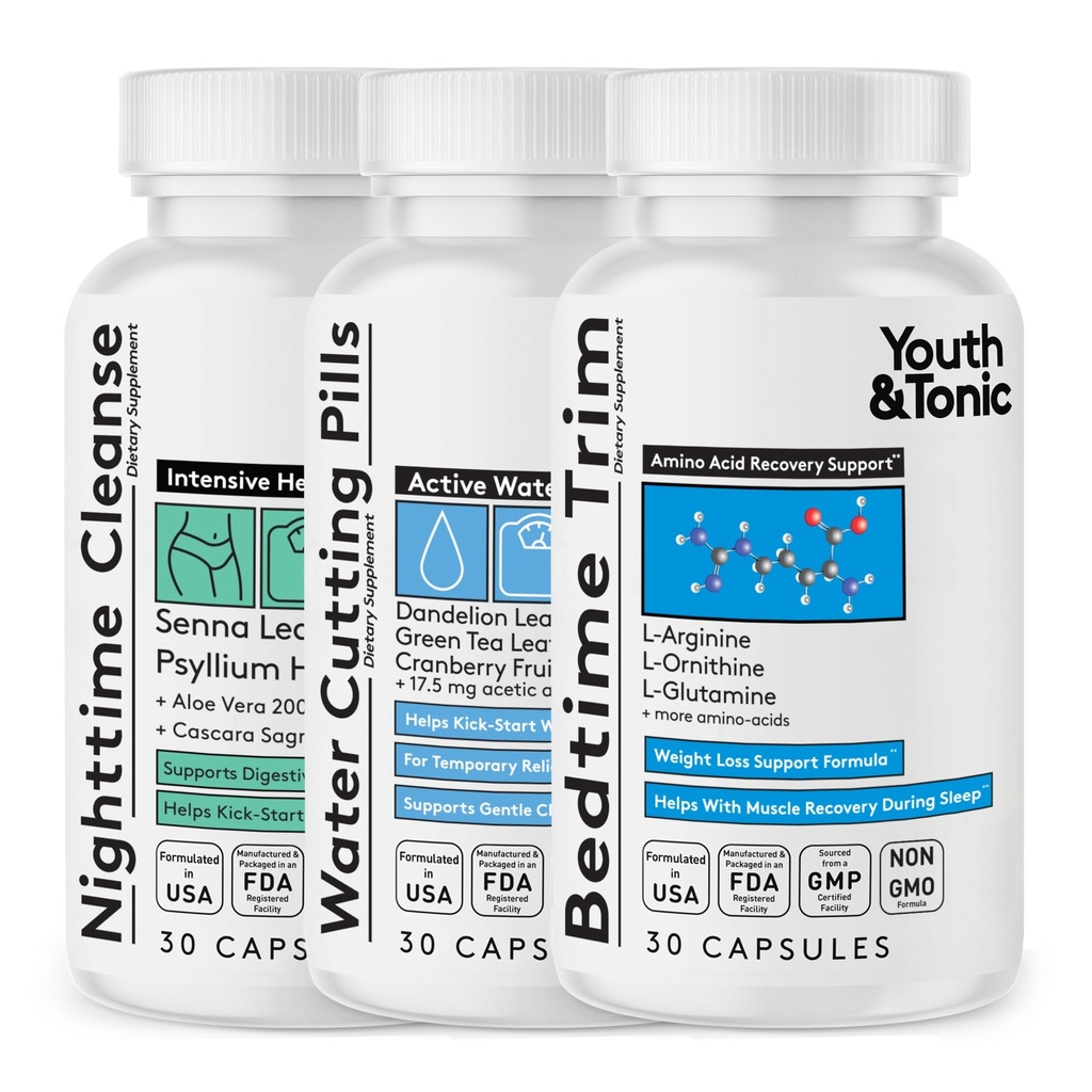 Youth & Tonic Sculpt Lean Cleanse – Feel Lighter & More Toned, Water Weight & Bloating Relief, Detox & Fluid Loss Support – Bedtime Trim, 15 Day Colon Cleanser, 90 Pills for Metabolism & Defined Body