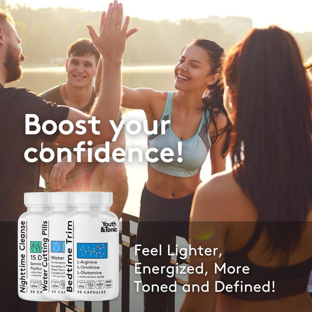 Youth & Tonic Sculpt Lean schese  buttoner i Més tonger, Alt Grasite & Bloing Relleu, Detox & Fluid Loss support thechen Bedtime Trim, 15 punts de dia netser, 90 Pills per al cos Metabolisme i definit