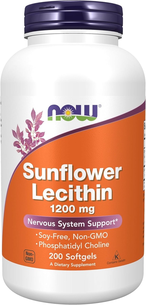 الآن Foods Sunflower Lecithin - Phosphatidyl Choline - 1,200 MG (200 Softgels)
