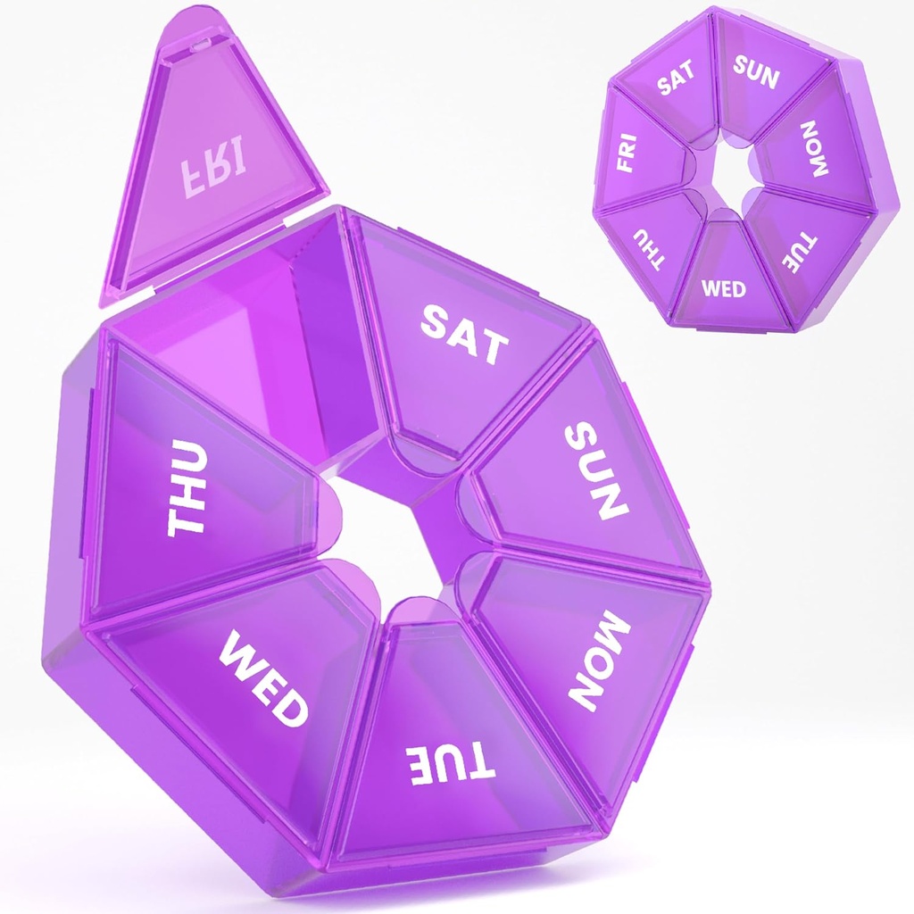 Седмично Pill Organizer, 2 Pack Portable Pill Box Медицина случай 6 Цветове (седем дни) Ново издание за витамин / Рибено масло/ пили/Добавки-артрит Friendly (Лилаво)