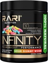 INFINIDADE - 100% Natural Pré-treino Pó para Energia, Foco e Desempenho - Homens e Mulheres - Vegan e Keto Friendly - Sem Creatina - 30 Servings (Sour Gummy Worm)